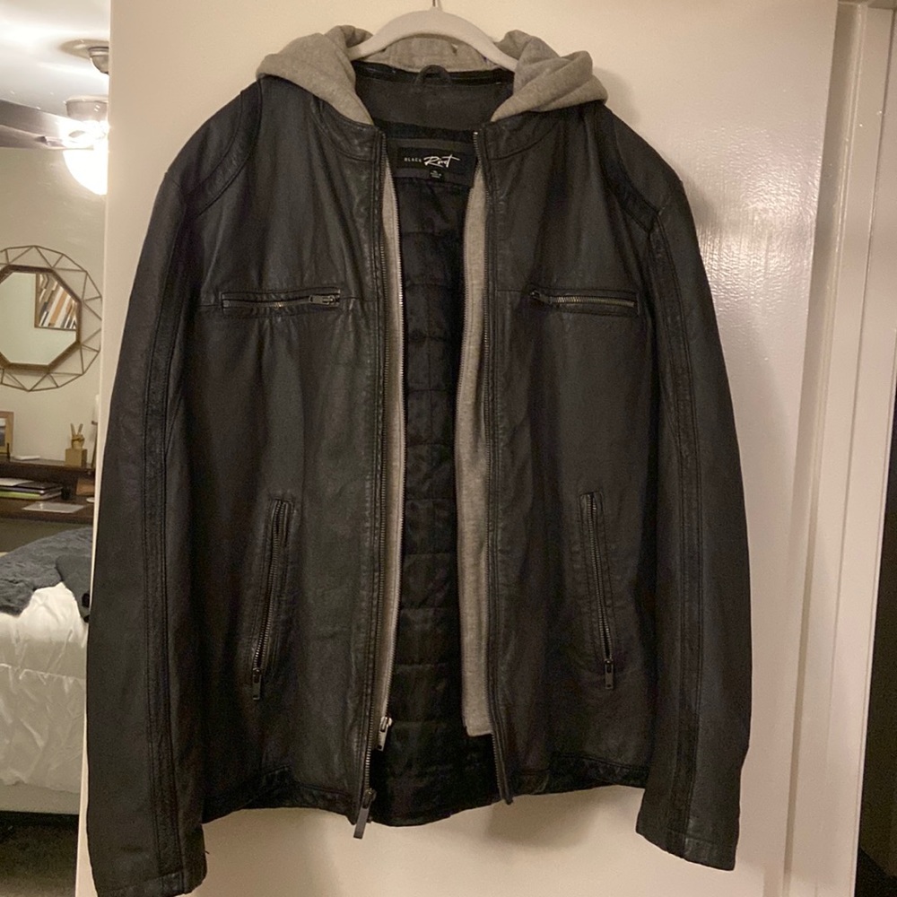 Black River leather hooded jacket